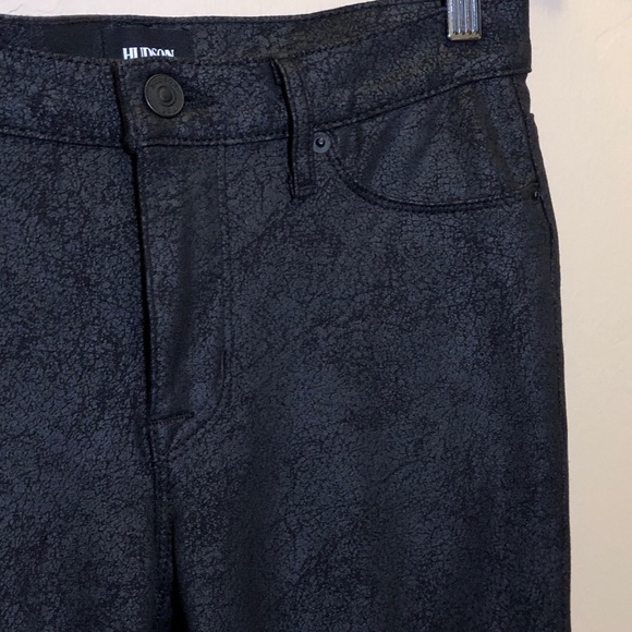 Hudson black crackle Nico Super Skinny pants Bikercore Coated denim Size 28 - Picture 6 of 8